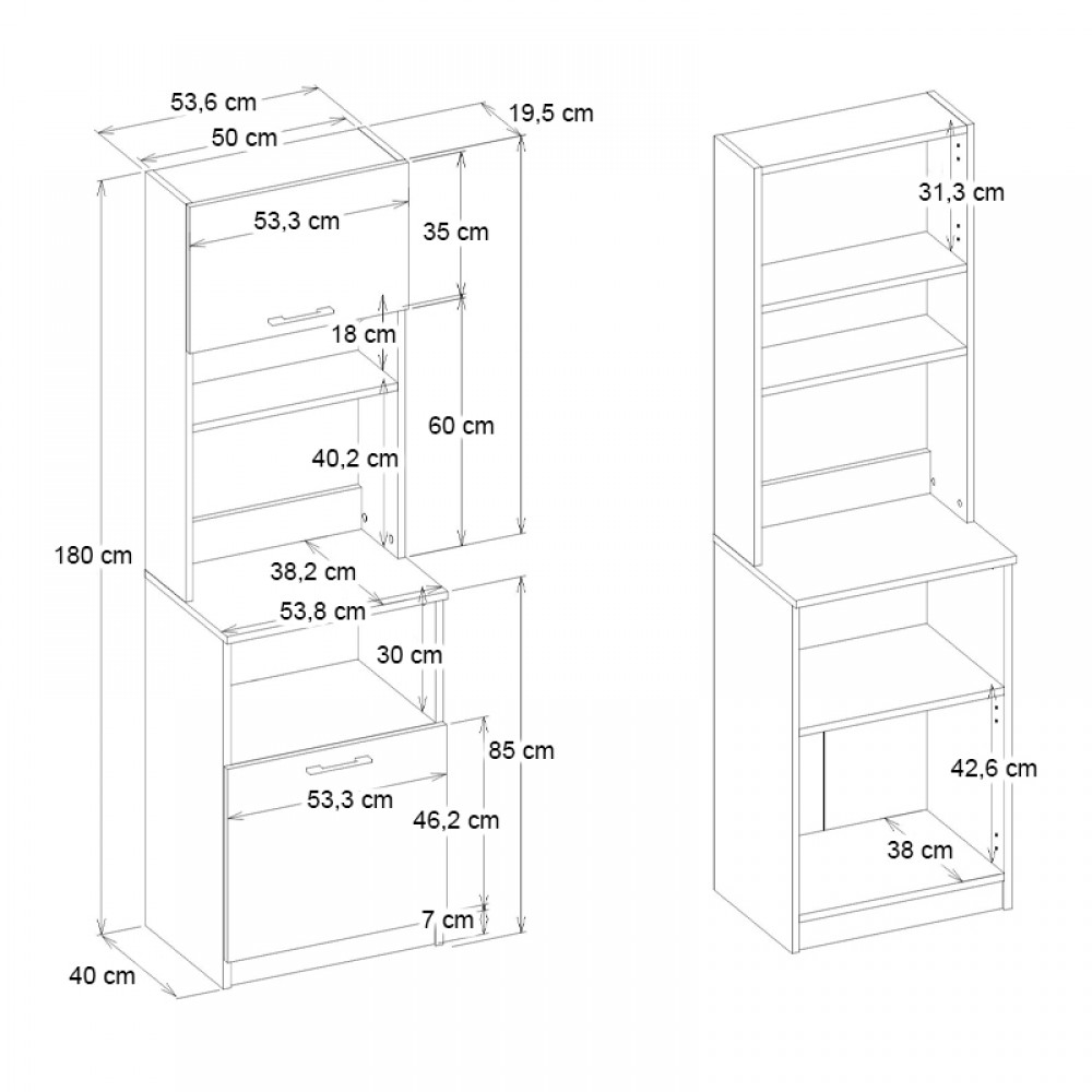 Έπιπλο κουζίνας Tuco 1 Megapap χρώμα λευκό 53,8x40x180εκ.