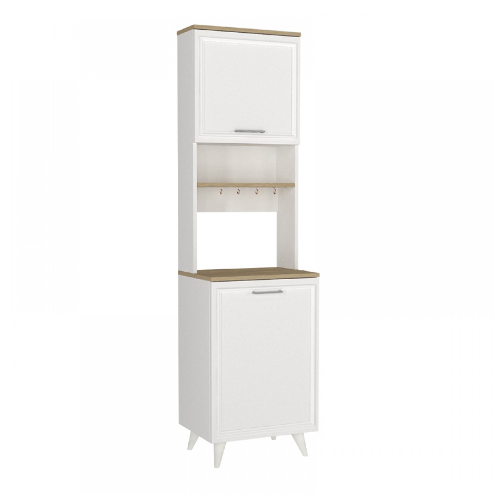 Έπιπλο κουζίνας Potter 1 Megapap χρώμα λευκό - rota oak 53,4x39,6x196,1εκ.