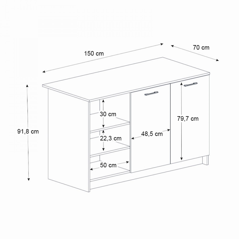 Τραπέζι - Πάγκος κουζίνας Peres Megapap χρώμα λευκό - sepet oak 150x70x91,8εκ.