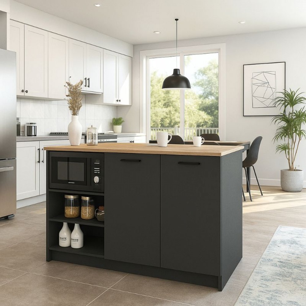 Τραπέζι - Πάγκος κουζίνας Peres Megapap χρώμα ανθρακί - sepet oak 150x70x91,8εκ.