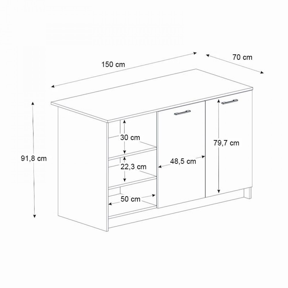 Τραπέζι - Πάγκος κουζίνας Peres Megapap χρώμα ανθρακί - sepet oak 150x70x91,8εκ.