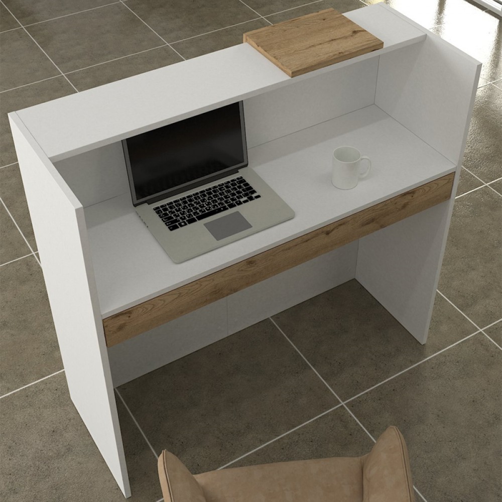 Γραφείο υποδοχής - reception Navita Megapap με LED χρώμα λευκό - sepet oak 113,6x42x111,8εκ.