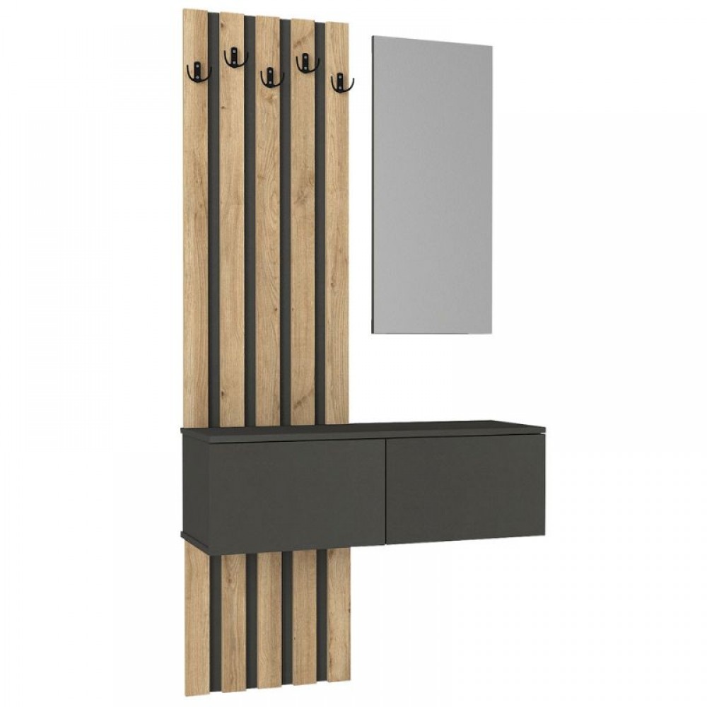 Έπιπλο εισόδου Kanso Megapap χρώμα ανθρακί - sepet oak 100x35x196,7εκ.