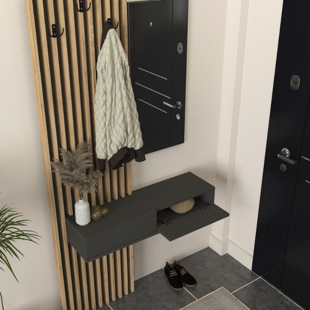 Έπιπλο εισόδου Elois Megapap χρώμα ανθρακί - sepet oak 96,6x26,8x195,5εκ.