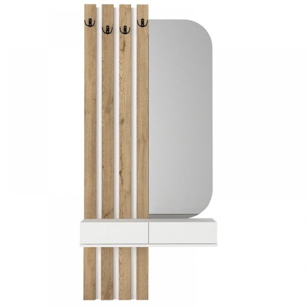 Έπιπλο εισόδου Reyas Megapap χρώμα λευκό - sepet oak 90x27x205,6εκ.