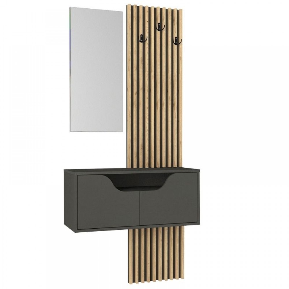 Έπιπλο εισόδου Naro Megapap χρώμα ανθρακί - sepet oak 90x35x204,2εκ.