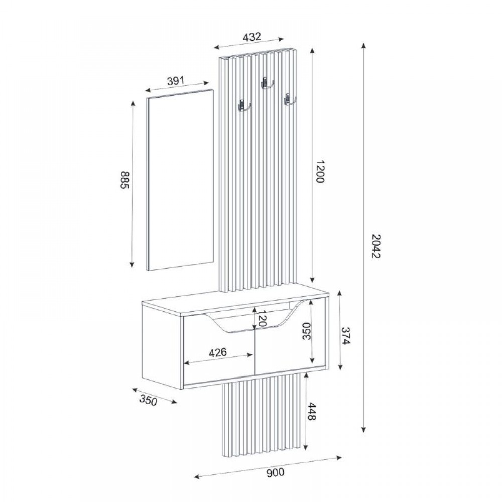 Έπιπλο εισόδου Naro Megapap χρώμα ανθρακί - sepet oak 90x35x204,2εκ.