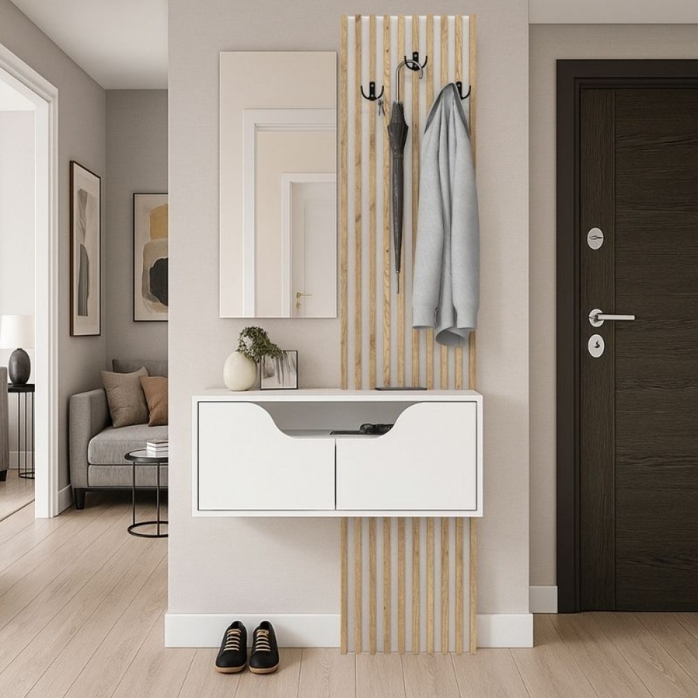 Έπιπλο εισόδου Naro Megapap χρώμα λευκό - sepet oak 90x35x204,2εκ.