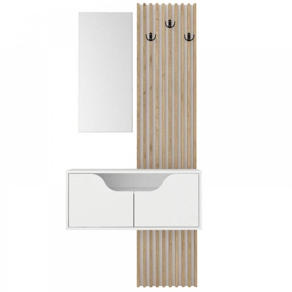 Έπιπλο εισόδου Naro Megapap χρώμα λευκό - sepet oak 90x35x204,2εκ.