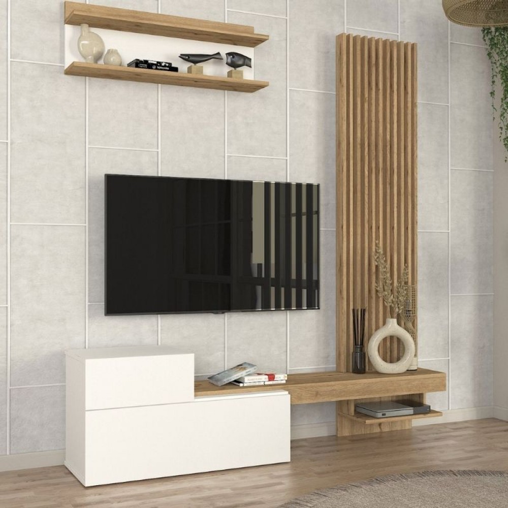 Σύνθεση τηλεόρασης Dumont Megapap χρώμα λευκό - sepet oak 180x36,8x200εκ.