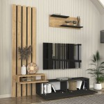 Σύνθεση τηλεόρασης Rosaline Megapap χρώμα ανθρακί - sepet oak 183x31,3x196,9εκ.