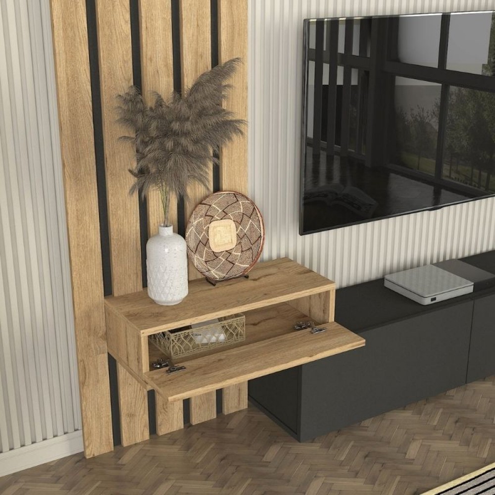 Σύνθεση τηλεόρασης Rosaline Megapap χρώμα ανθρακί - sepet oak 183x31,3x196,9εκ.