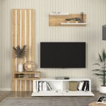 Σύνθεση τηλεόρασης Rosaline Megapap χρώμα λευκό - sepet oak 183x31,3x196,9εκ.