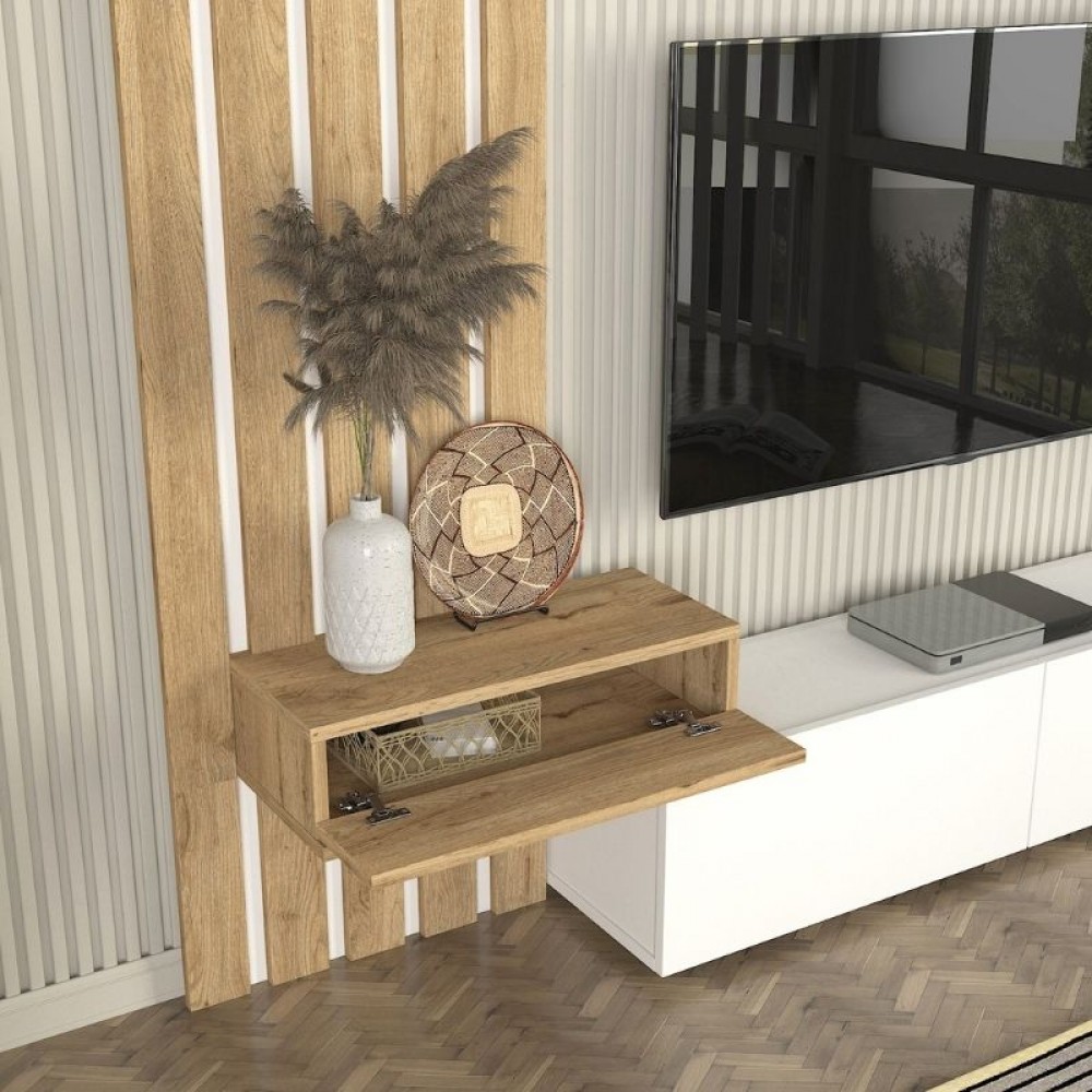 Σύνθεση τηλεόρασης Rosaline Megapap χρώμα λευκό - sepet oak 183x31,3x196,9εκ.