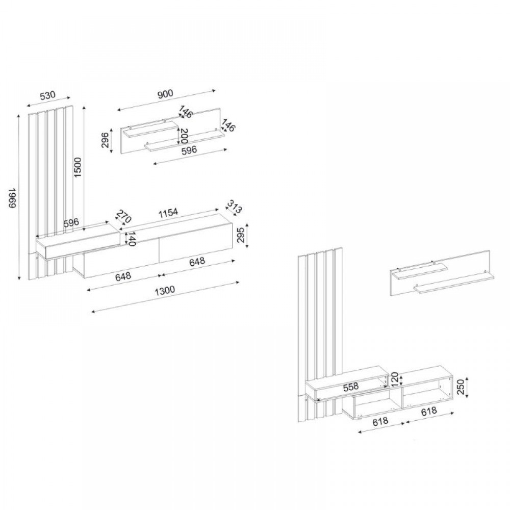 Σύνθεση τηλεόρασης Rosaline Megapap χρώμα λευκό - sepet oak 183x31,3x196,9εκ.