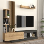 Σύνθεση τηλεόρασης Vermont Megapap χρώμα ανθρακί - sepet oak 180x40x193,8εκ.
