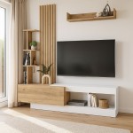 Σύνθεση τηλεόρασης Vermont Megapap χρώμα λευκό - sepet oak 180x40x193,8εκ.