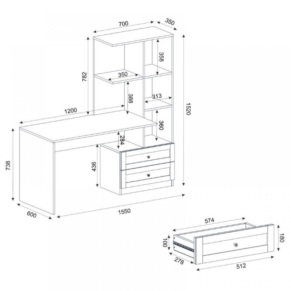 Γραφείο εργασίας Mantra Megapap χρώμα λευκό 150x60x152εκ.