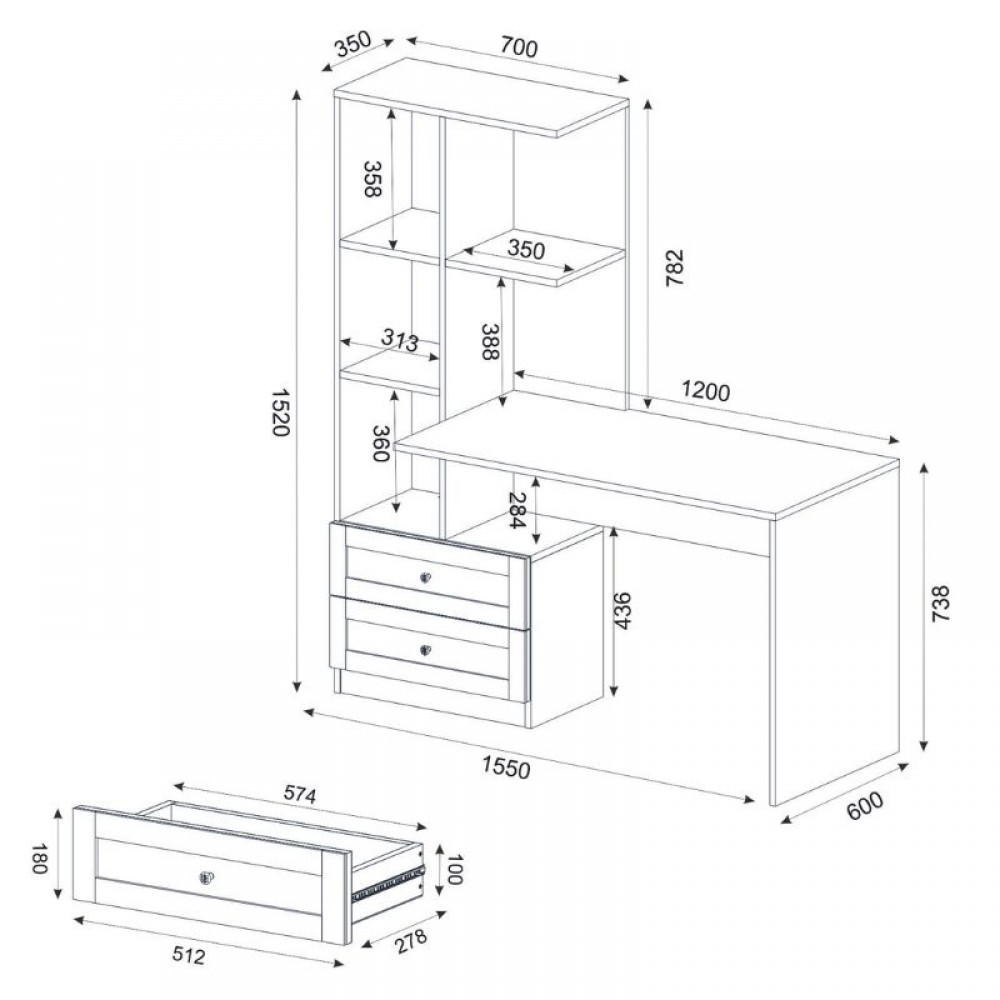 Γραφείο εργασίας Mantra Megapap χρώμα λευκό 150x60x152εκ.