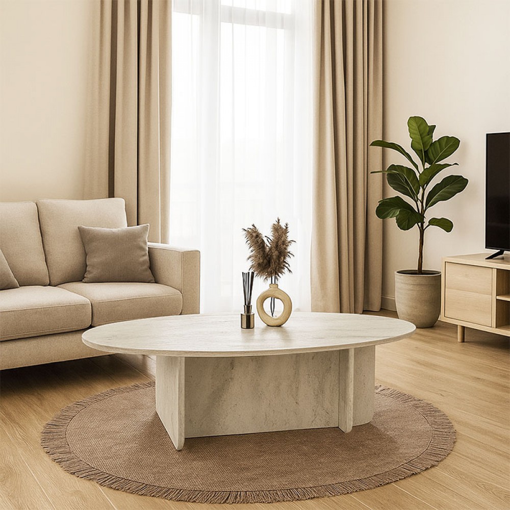 Τραπεζάκι σαλονιού Ravey Megapap χρώμα travertine 120x60x39,6εκ.