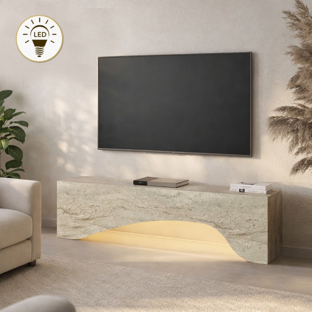 Έπιπλο τηλεόρασης Mara Megapap με LED χρώμα travertine 150x31,4x40εκ.