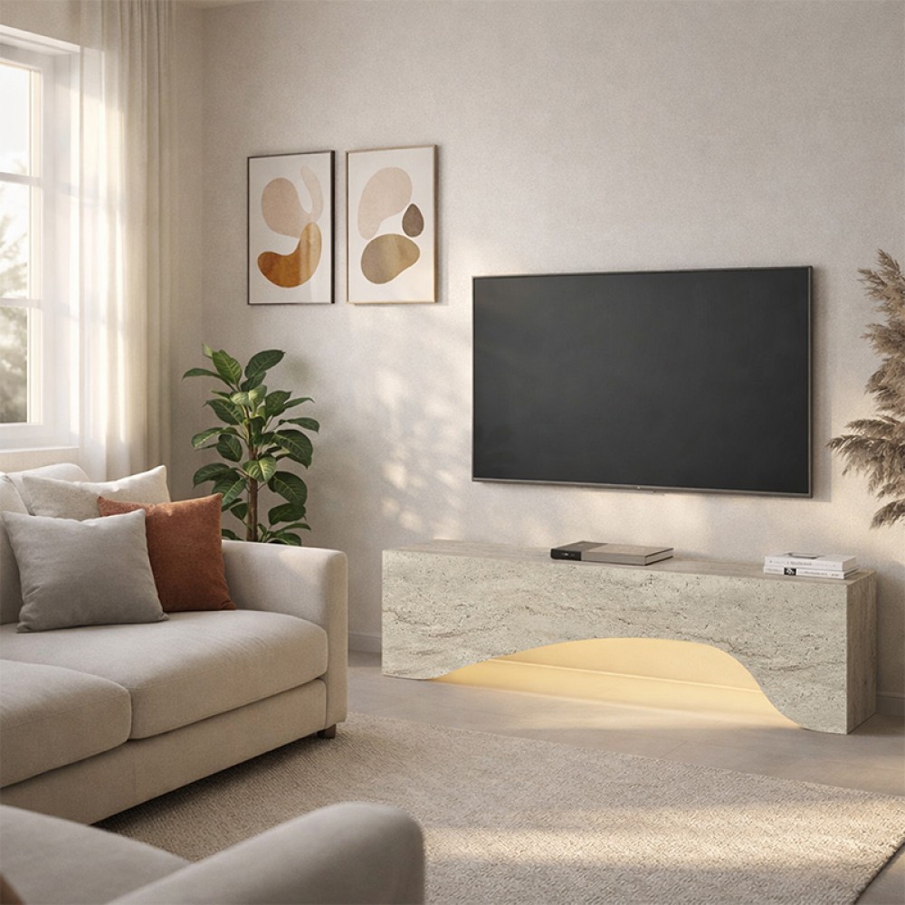 Έπιπλο τηλεόρασης Mara Megapap με LED χρώμα travertine 150x31,4x40εκ.