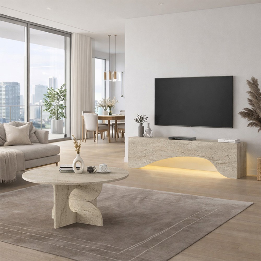 Έπιπλο τηλεόρασης Mara Megapap με LED χρώμα travertine 150x31,4x40εκ.