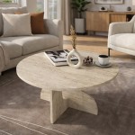 Τραπεζάκι σαλονιού Mara Megapap χρώμα travertine Ø75x36,8εκ.