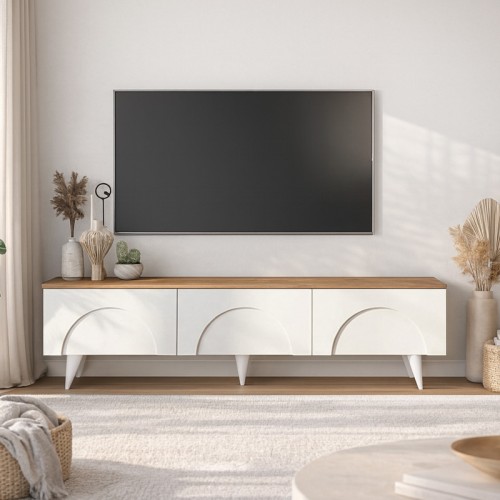 Έπιπλο τηλεόρασης Bono Megapap χρώμα λευκό - sepet oak 150x32,3x42,1εκ.