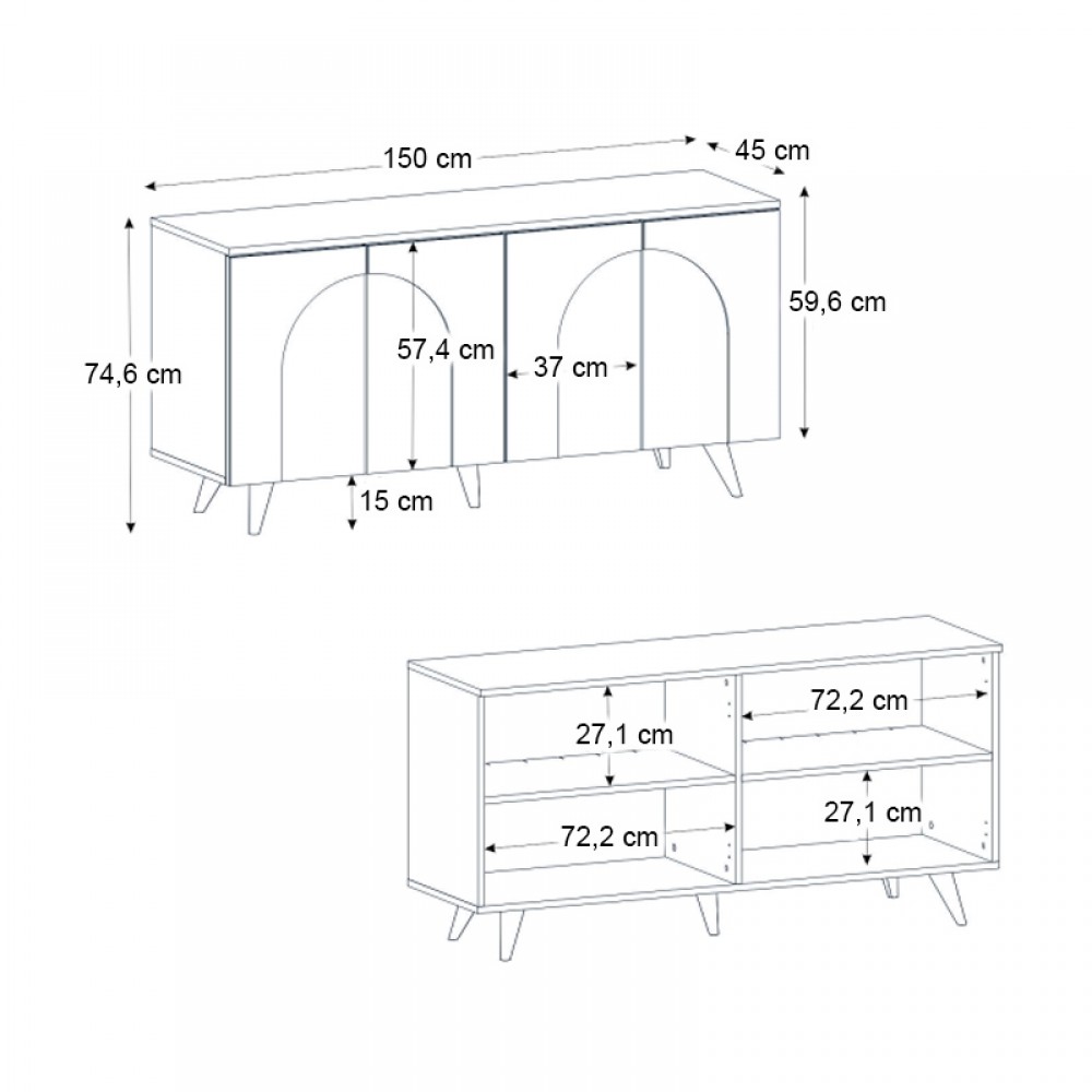 Μπουφές Bono Megapap χρώμα λευκό - sepet oak 150x45x74,6εκ.