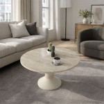 Τραπεζάκι σαλονιού Lepper Megapap χρώμα travertine - sandstone Ø75x39,8εκ.