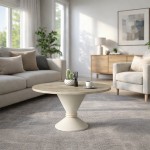 Τραπεζάκι σαλονιού Lepper Megapap χρώμα travertine - sandstone Ø75x39,8εκ.