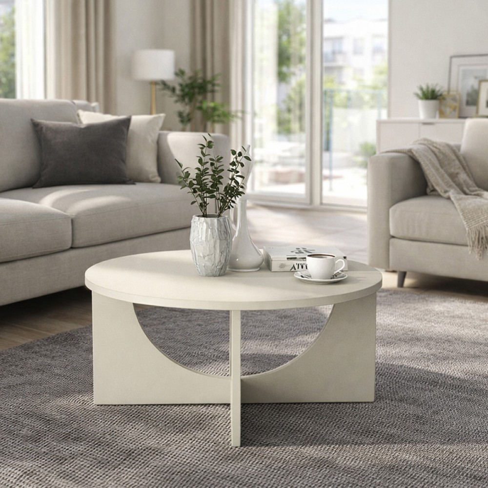 Τραπεζάκι σαλονιού Lemmar Megapap χρώμα sandstone Ø75x36,8εκ.