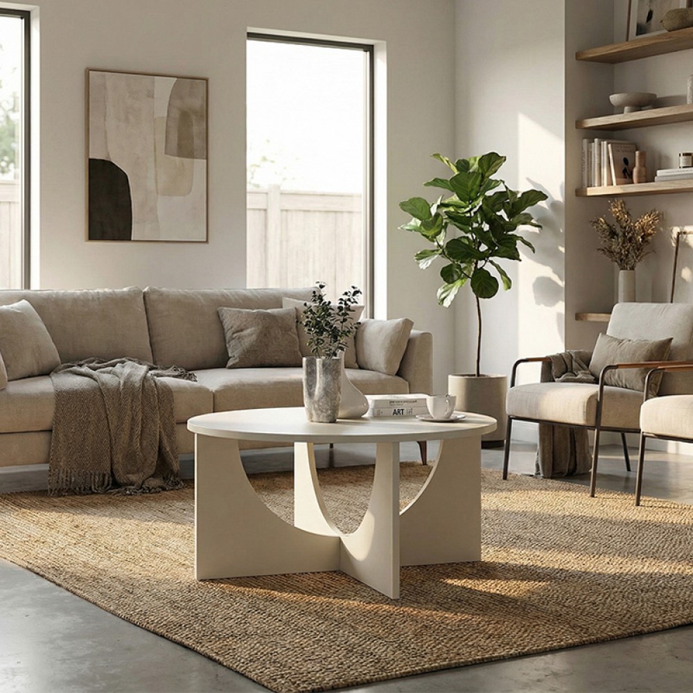 Τραπεζάκι σαλονιού Lemmar Megapap χρώμα sandstone Ø75x36,8εκ.