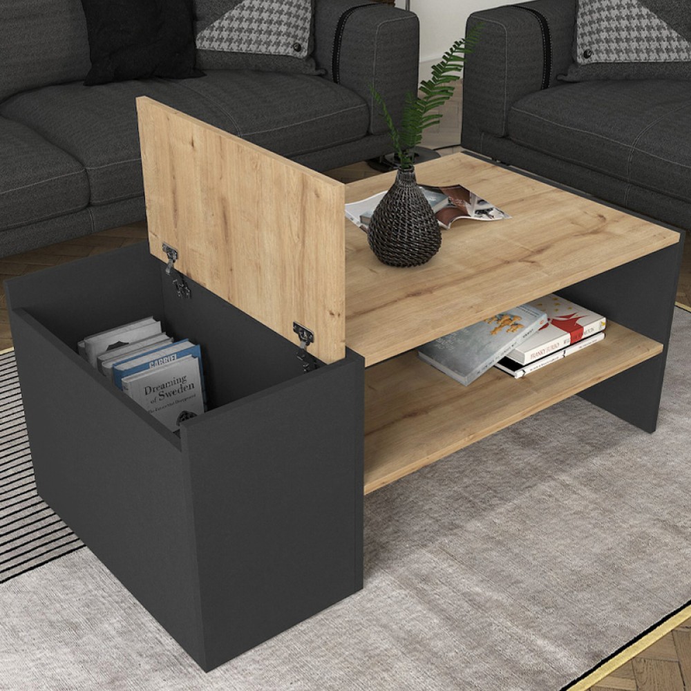 Τραπεζάκι σαλονιού Izia Megapap χρώμα sapphire oak - ανθρακί 110x60x45εκ.