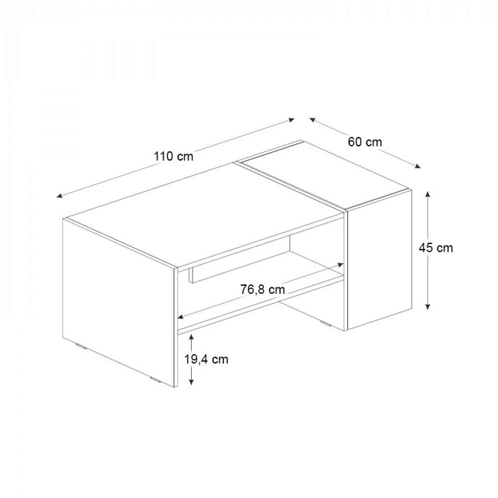Τραπεζάκι σαλονιού Izia Megapap χρώμα sapphire oak - ανθρακί 110x60x45εκ.