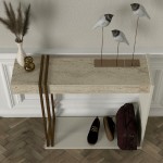 Κονσόλα Desca Megapap χρώμα travertine - sandstone - χρυσό 91,8x29,6x74,2εκ.