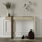 Κονσόλα Desca Megapap χρώμα travertine - sandstone - χρυσό 91,8x29,6x74,2εκ.