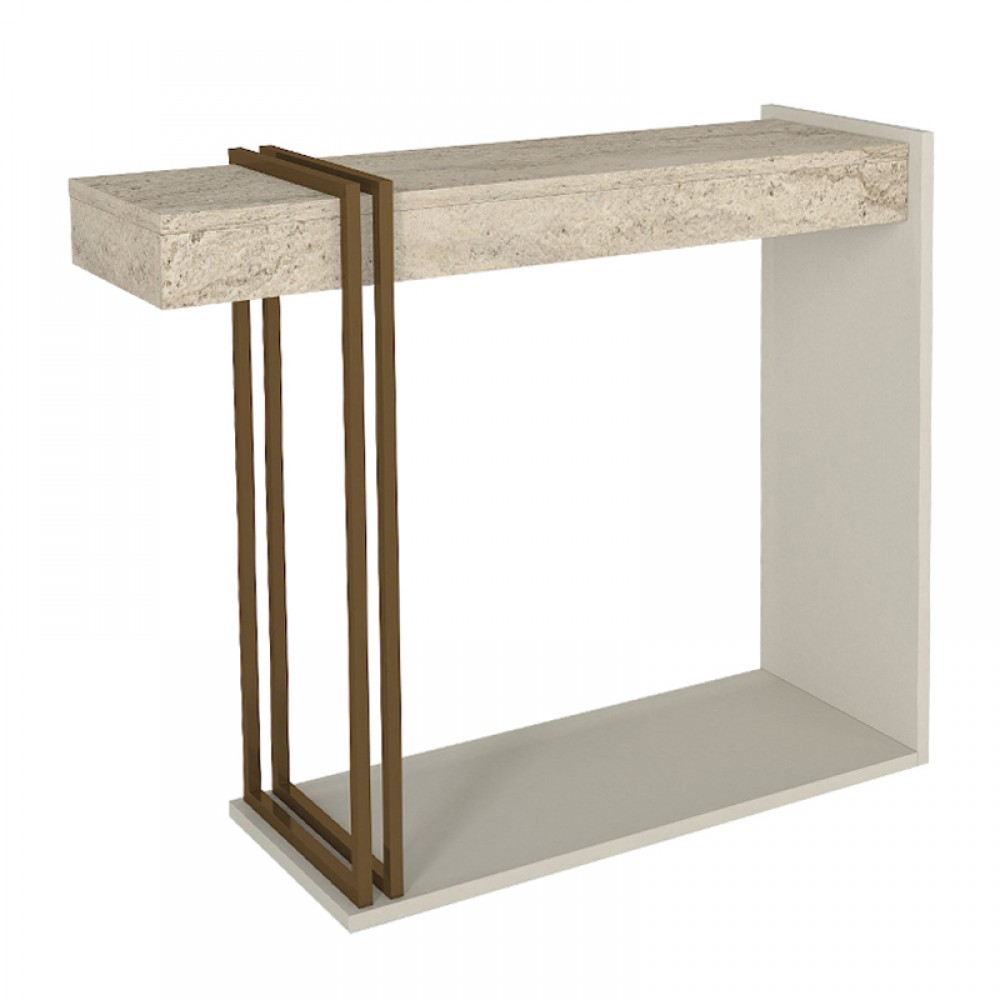 Κονσόλα Desca Megapap χρώμα travertine - sandstone - χρυσό 91,8x29,6x74,2εκ.