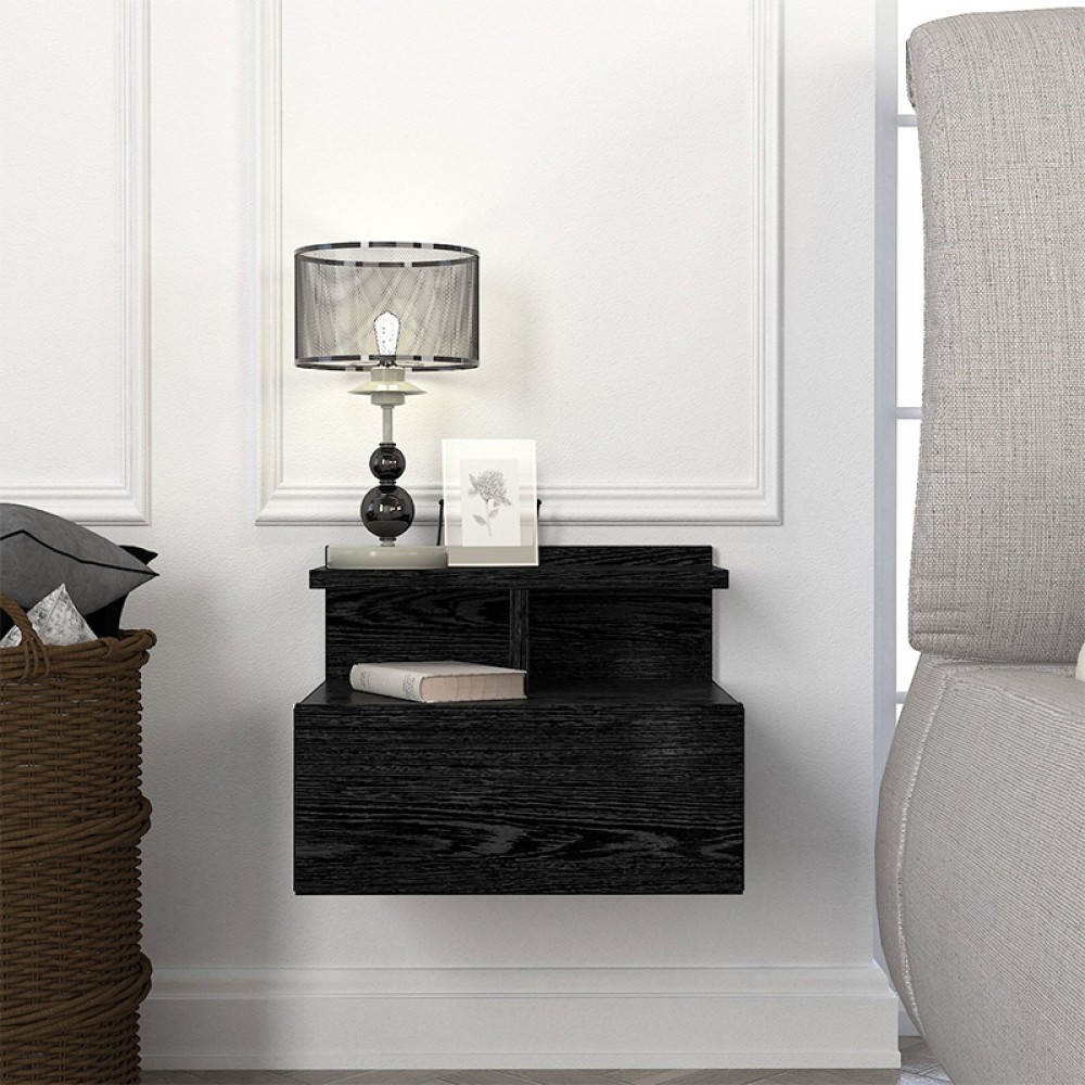 Κομοδίνο επιτοίχιο Mislina Megapap χρώμα sencron black 40x33,2x32εκ.