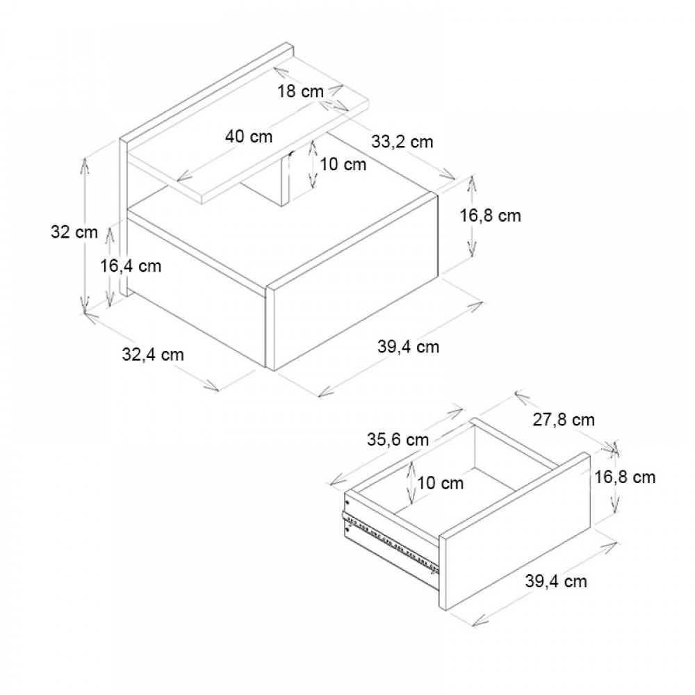 Κομοδίνο επιτοίχιο Mislina Megapap χρώμα travertine 40x33,2x32εκ.