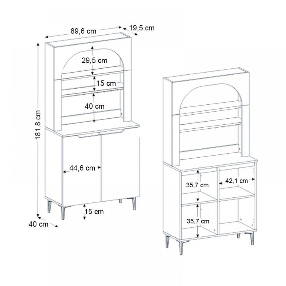 Έπιπλο κουζίνας με LED Melinta 2 Megapap χρώμα λευκό 90x40x181,8εκ.