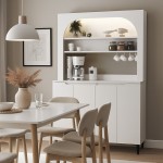 Έπιπλο κουζίνας με LED Melinta 4 Megapap χρώμα λευκό 120x40x181,8εκ.