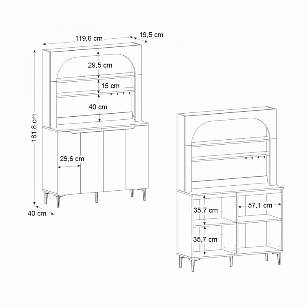 Έπιπλο κουζίνας με LED Melinta 4 Megapap χρώμα λευκό 120x40x181,8εκ.
