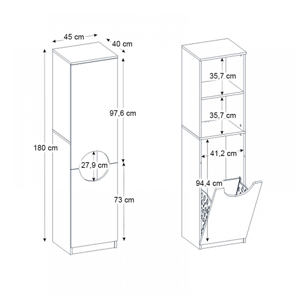Ντουλάπι με καλάθι απλύτων Verga Megapap χρώμα λευκό 45x40x180εκ.