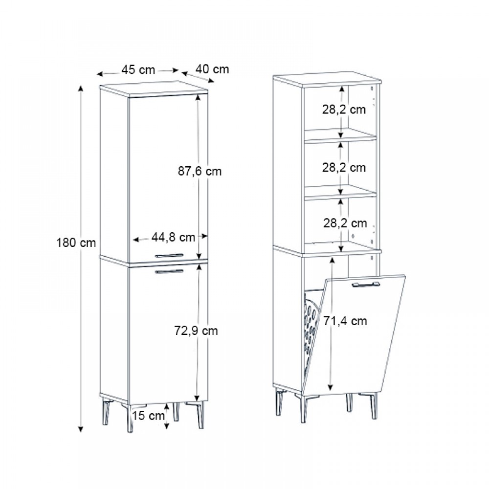 Ντουλάπι με καλάθι απλύτων Singa Megapap χρώμα λευκό 45x40x180εκ.