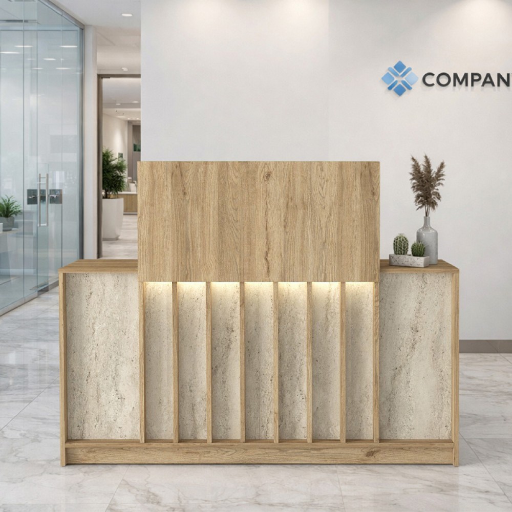 Γραφείο υποδοχής - reception Davis Megapap με LED χρώμα sepet oak - travertine 150x41,8x115εκ.