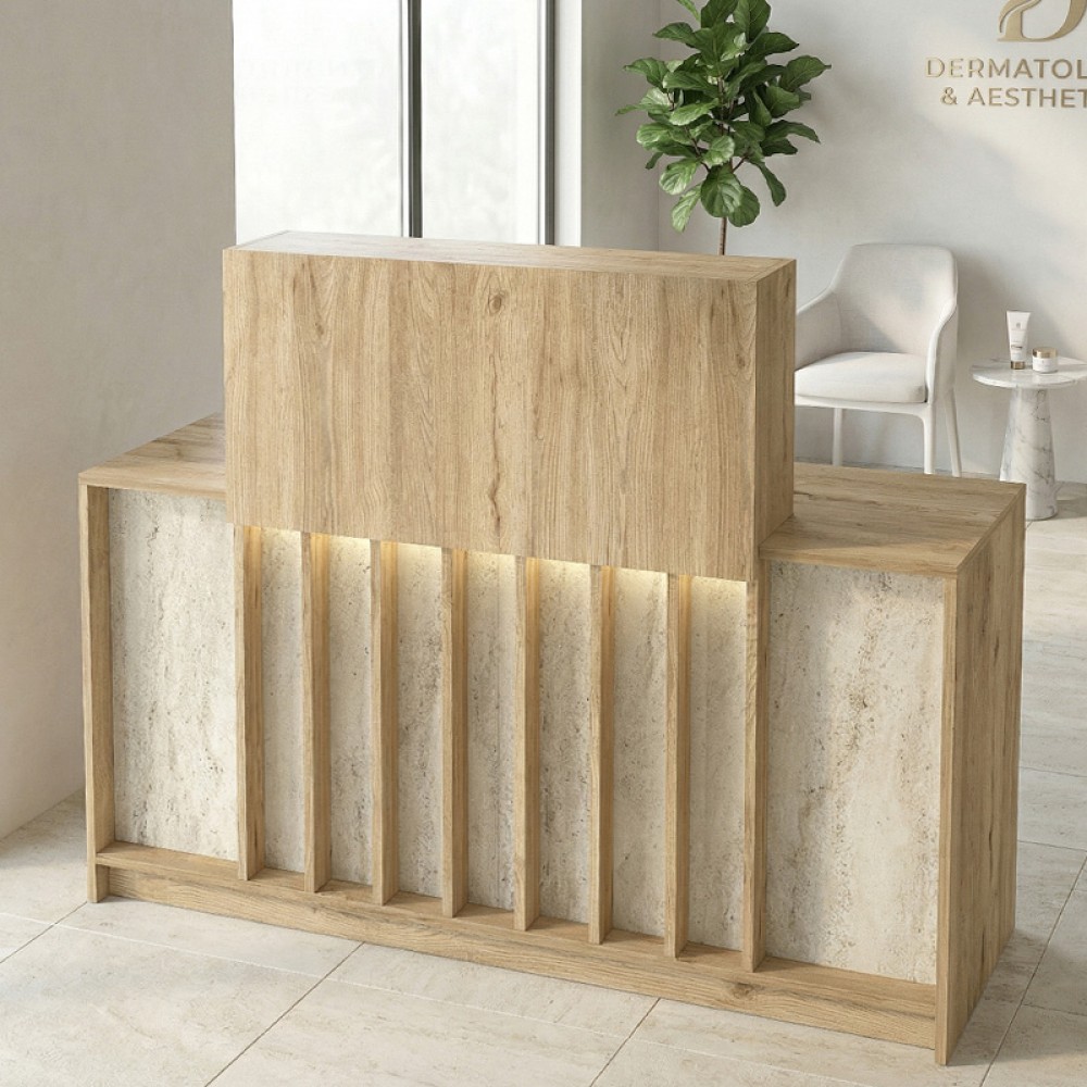 Γραφείο υποδοχής - reception Davis Megapap με LED χρώμα sepet oak - travertine 150x41,8x115εκ.