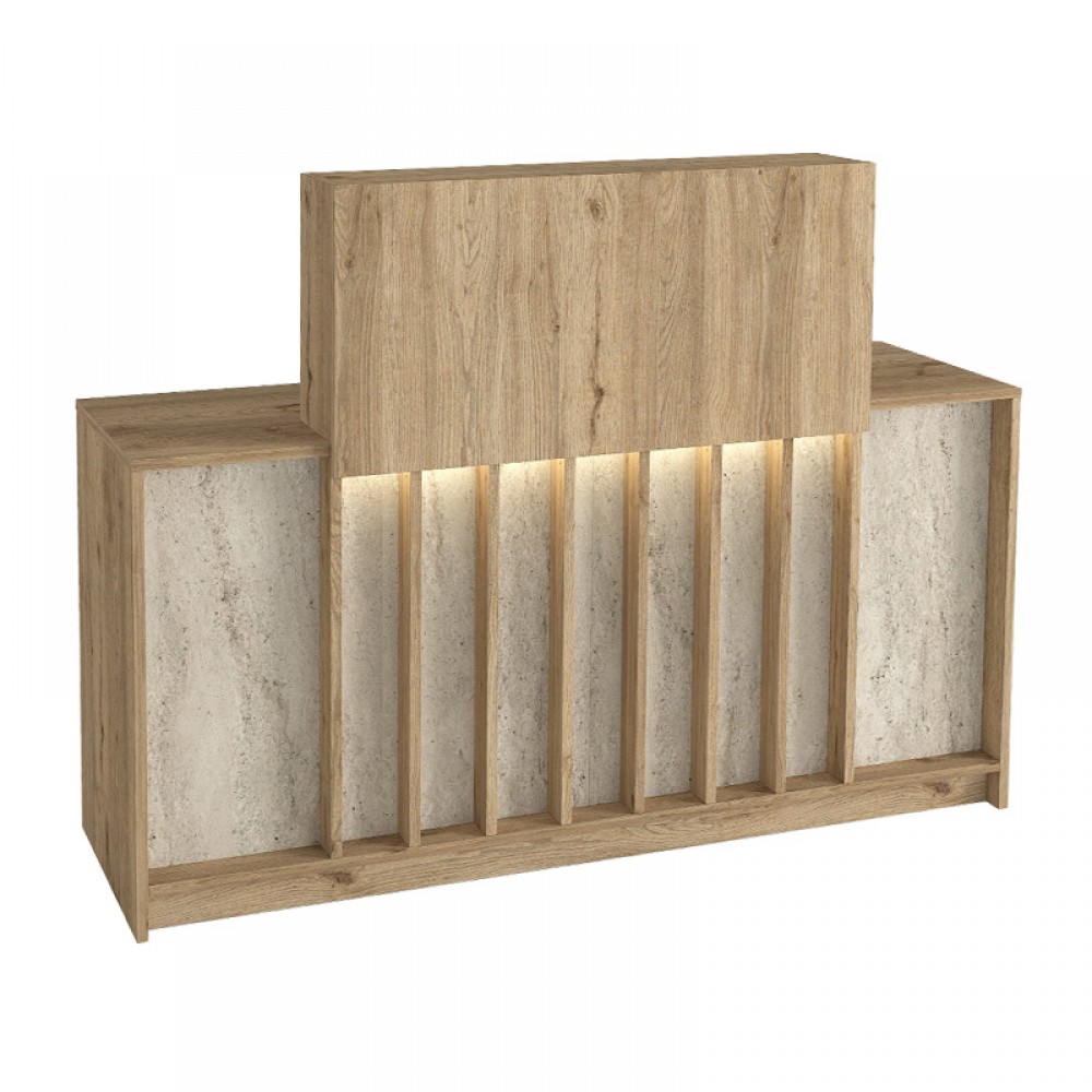 Γραφείο υποδοχής - reception Davis Megapap με LED χρώμα sepet oak - travertine 150x41,8x115εκ.