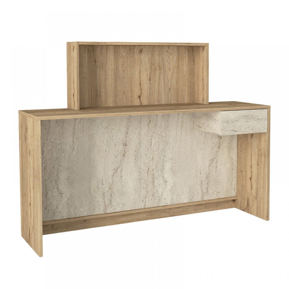 Γραφείο υποδοχής - reception Davis Megapap με LED χρώμα sepet oak - travertine 150x41,8x115εκ.